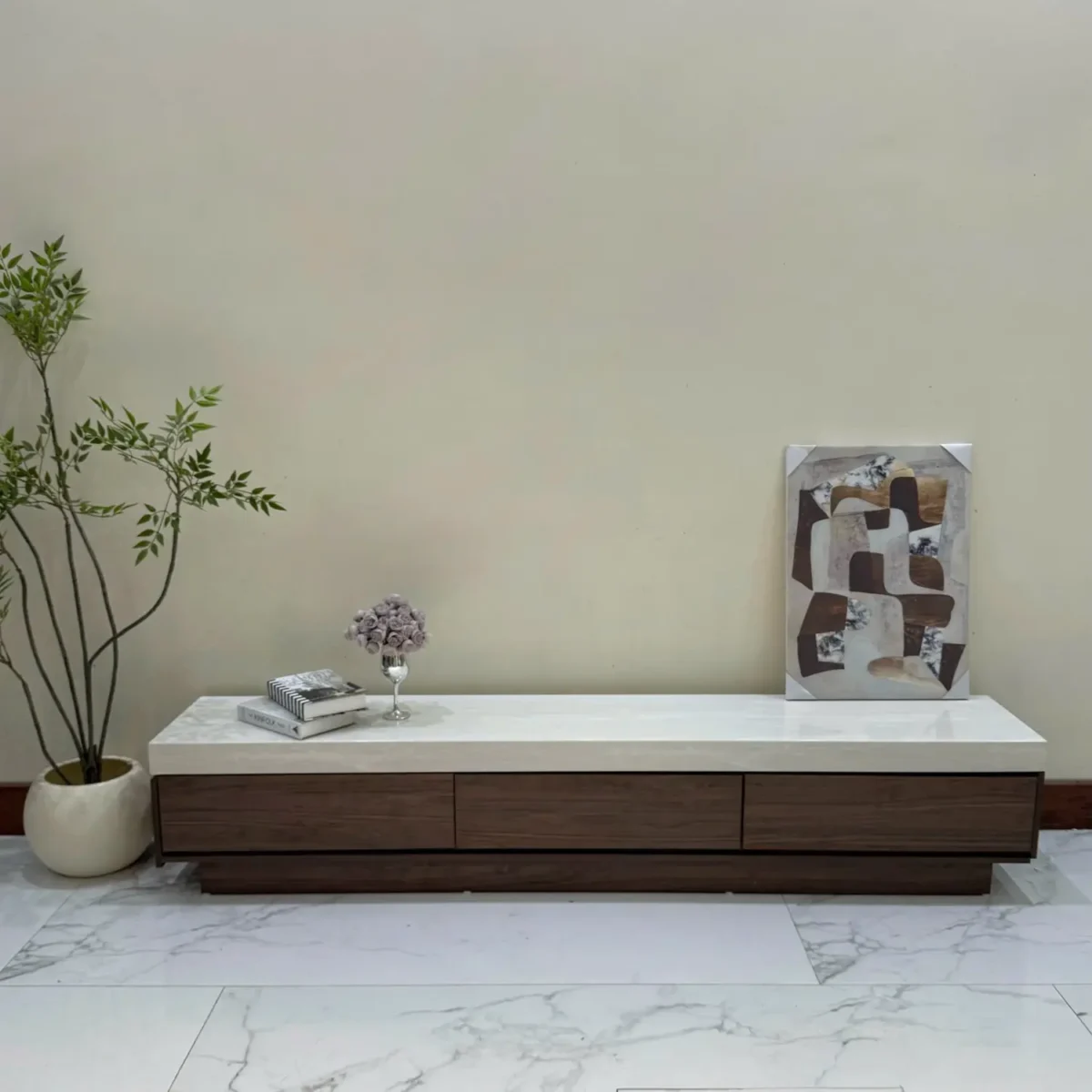 Bộ bàn kệ gỗ óc chó mặt đá cẩm thạch nhập khẩu - SP8338 - Ảnh 3