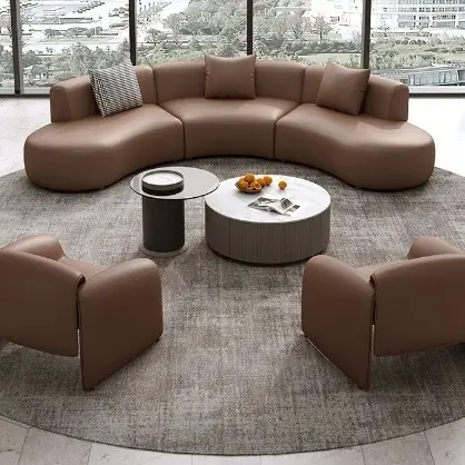 Bộ ghế sofa bọc da dáng cong hiện đại - SP8952