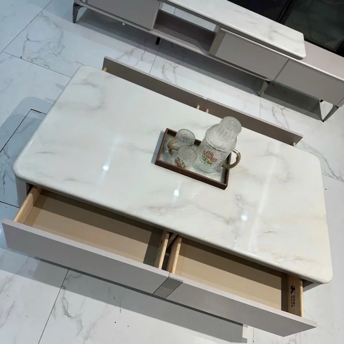 Bộ tủ kệ tivi, bàn trà mặt đá cẩm thạch cao cấp nhập khẩu - SP8359 - Ảnh 3