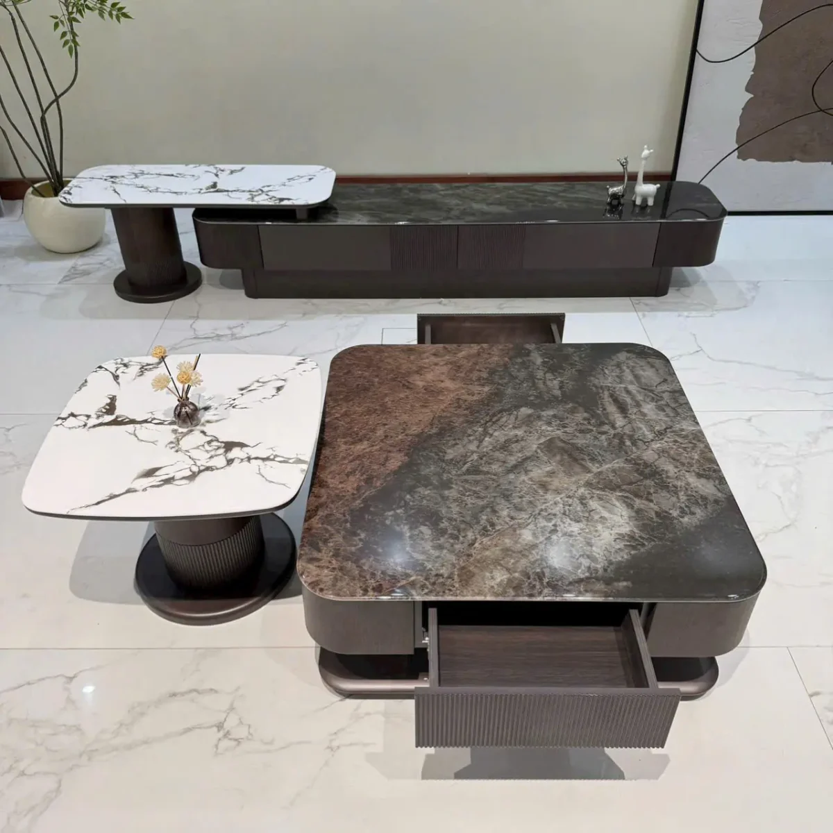 Bộ tủ kệ tivi, bàn trà mặt đá cao cấp nhập khẩu - SP8373 - Ảnh 4