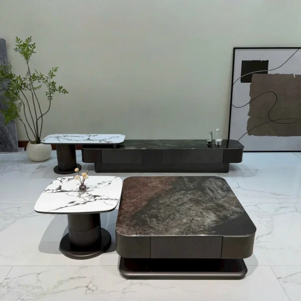 Bộ tủ kệ tivi, bàn trà mặt đá cao cấp nhập khẩu - SP8373