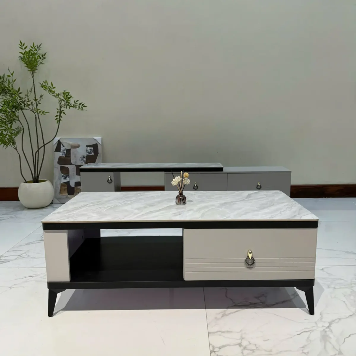 Bộ tủ kệ tivi, bàn trà mặt đá có ngăn kéo nhập khẩu - SP8326 - Ảnh 2