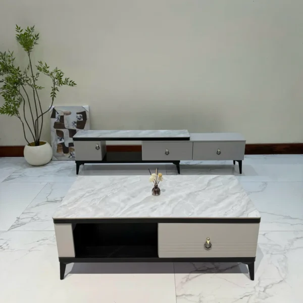 Bộ tủ kệ tivi, bàn trà mặt đá có ngăn kéo nhập khẩu - SP8326