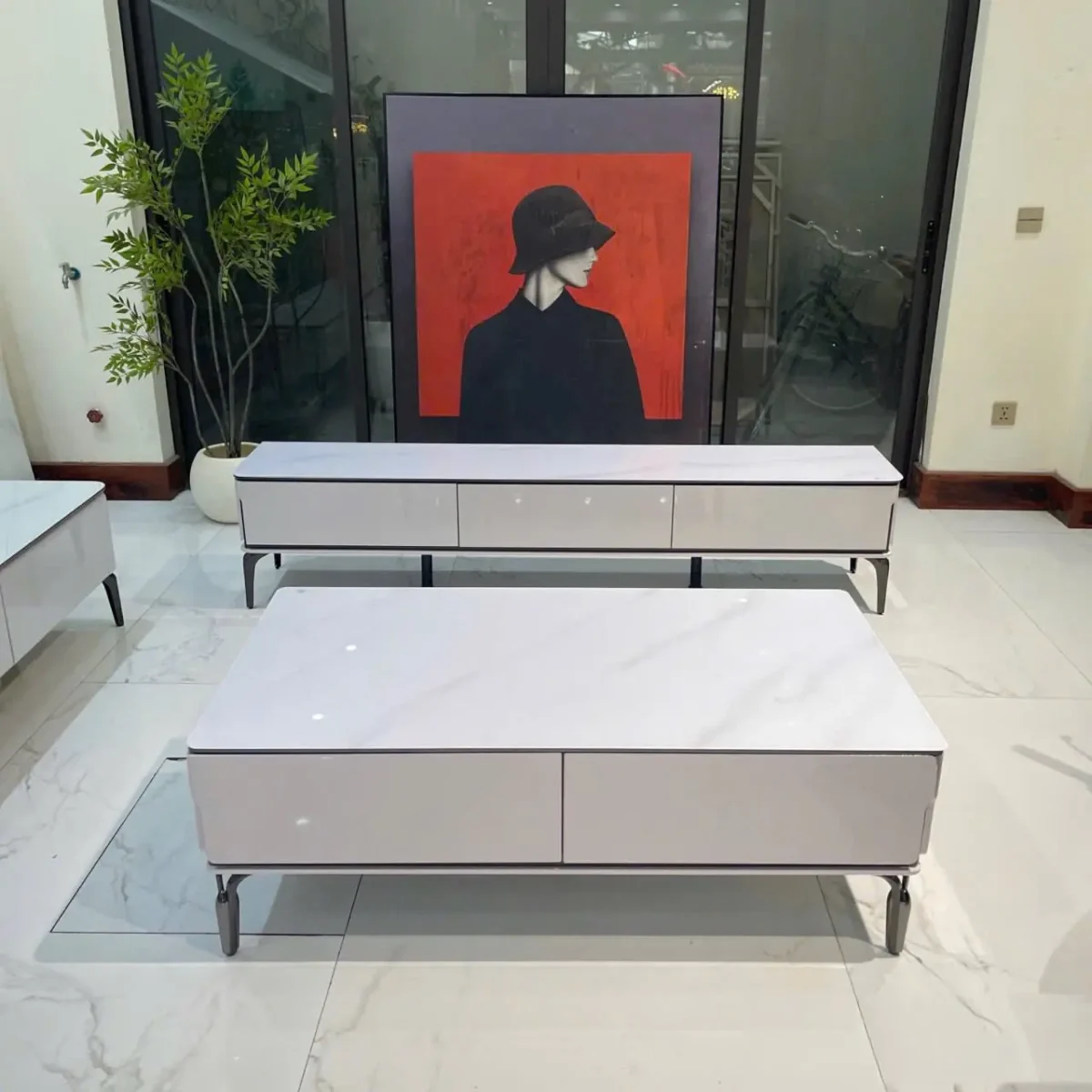 Bộ tủ kệ tivi, bàn trà mặt đá cramic cao cấp nhập khẩu - SP8349 - Ảnh 3