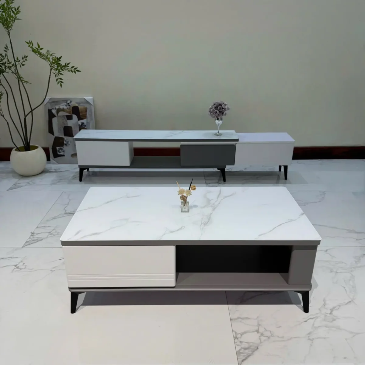 Bộ tủ kệ tivi, bàn trà mặt đá nhập khẩu - SP8314 - Ảnh 5