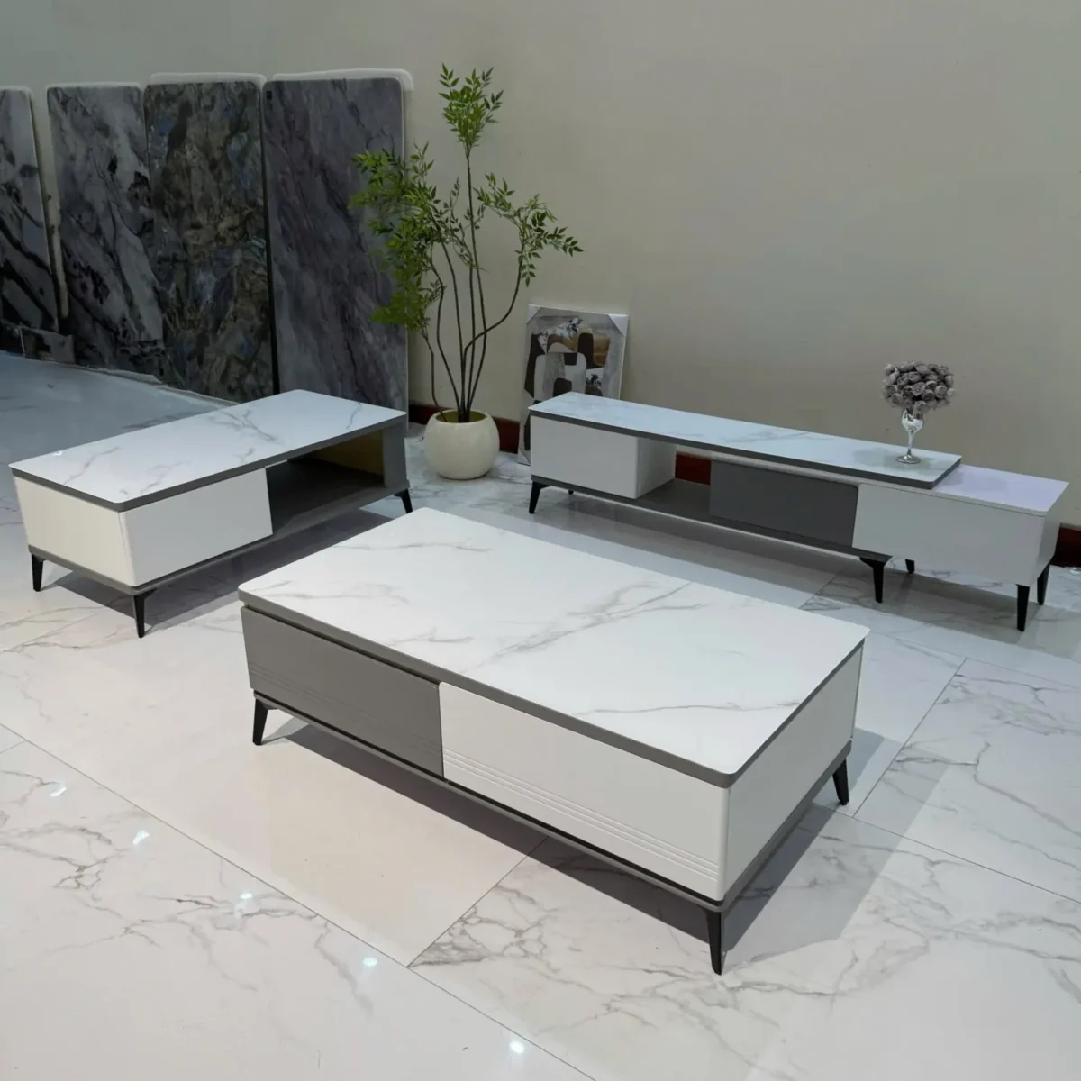 Bộ tủ kệ tivi, bàn trà mặt đá nhập khẩu - SP8314 - Ảnh 2