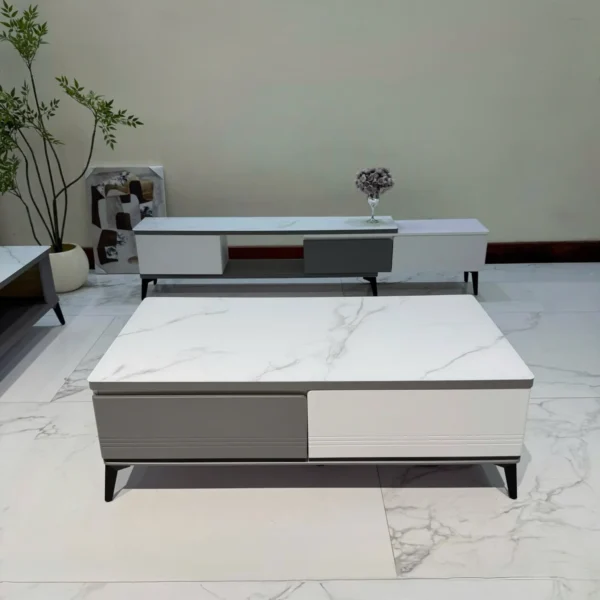 Bộ tủ kệ tivi, bàn trà mặt đá nhập khẩu - SP8314