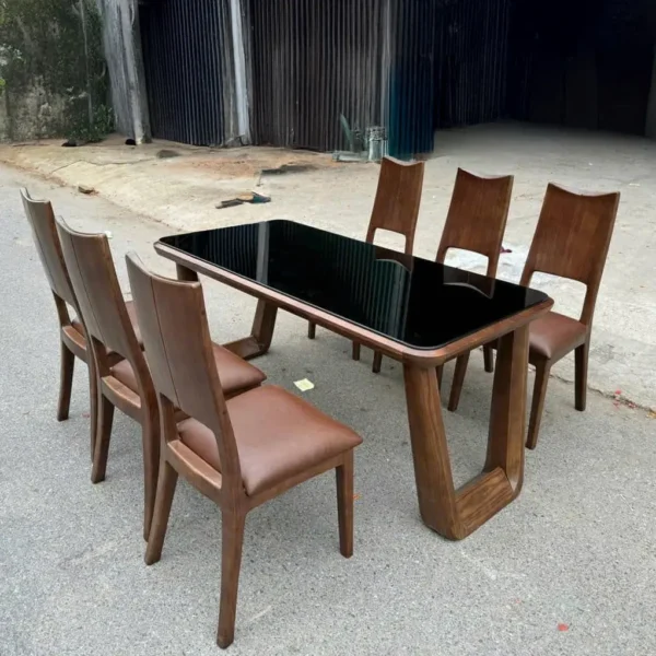 Bộ Bàn Ăn Gỗ Sồi Mặt Kính Thanh Lịch - SP9986