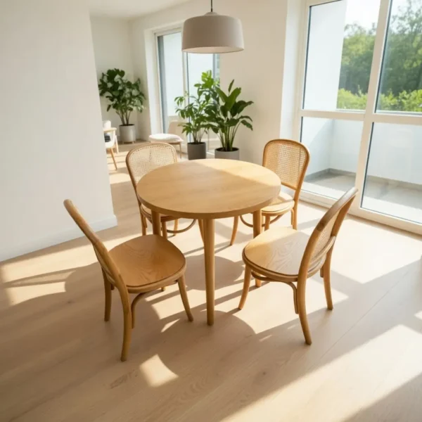 Bàn ăn tròn 4 ghế gỗ tự nhiên hiện đại - SP9865