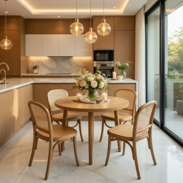 Bàn ăn tròn 4 ghế gỗ tự nhiên hiện đại - SP9865