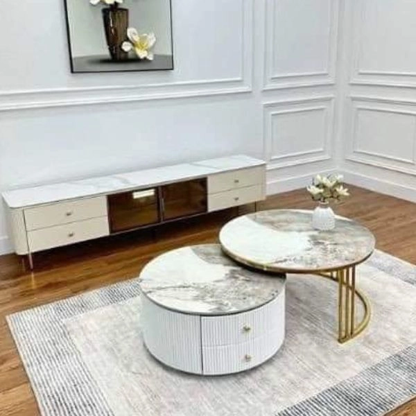 Bàn trà đôi 2 ngăn kéo mặt đá hiện đại - Sp9729