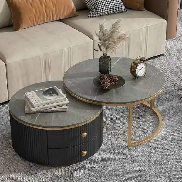 Bàn trà đôi 2 ngăn kéo mặt đá hiện đại - SP9735
