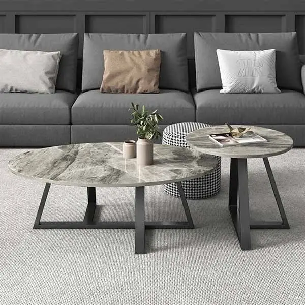 Bàn Trà Đôi Elip Mặt Đá Ceramic - SP9686