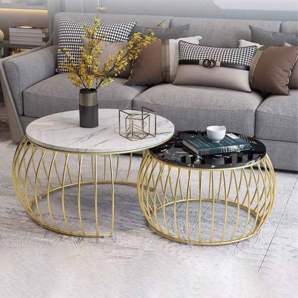 bàn trà đôi mặt đá kiểu dáng độc đáo hiện đại - SP9782