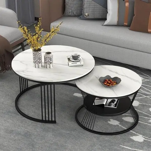 Bàn trà đôi mặt đá tròn hiện đại - SP9617