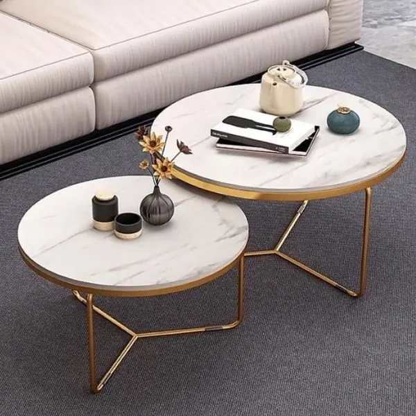 Bàn trà đôi mặt đá tròn hiện đại - SP9606
