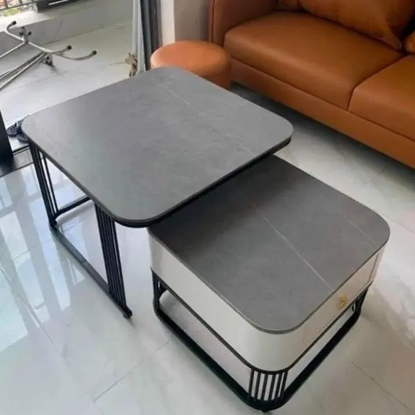 bàn trà đôi mặt đá vuông hiện đại - sp9599