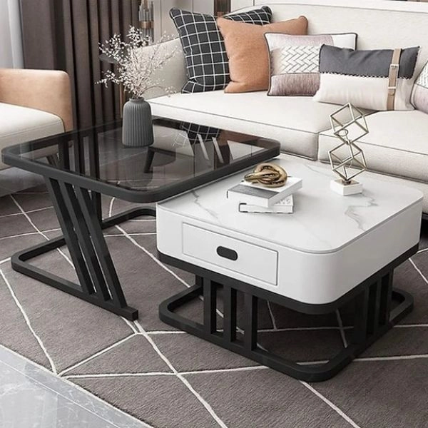 Bàn trà đôi mặt đá vuông hiện đại - SP9752