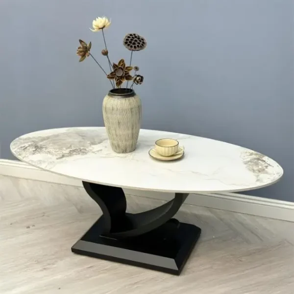 Bàn Trà Mặt Đá Ceramic Elip Khung Sắt Cao Cấp - SP9669
