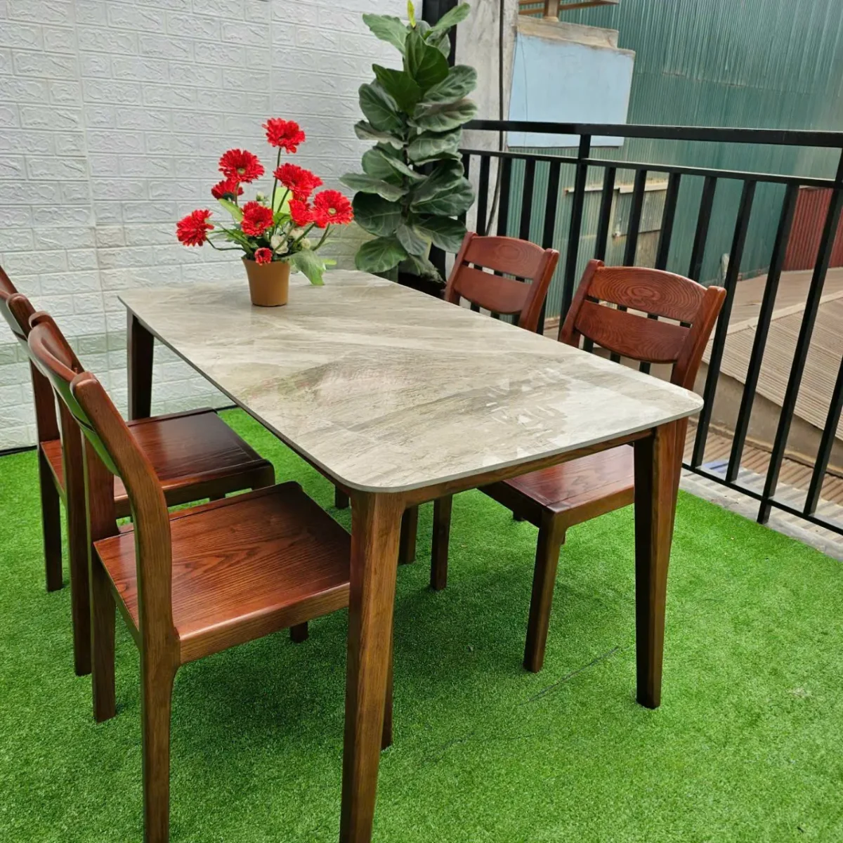 Bộ bàn ăn 4 ghế gỗ tự nhiên mặt đá ceramic hiện đại - SP9808 - Ảnh 5
