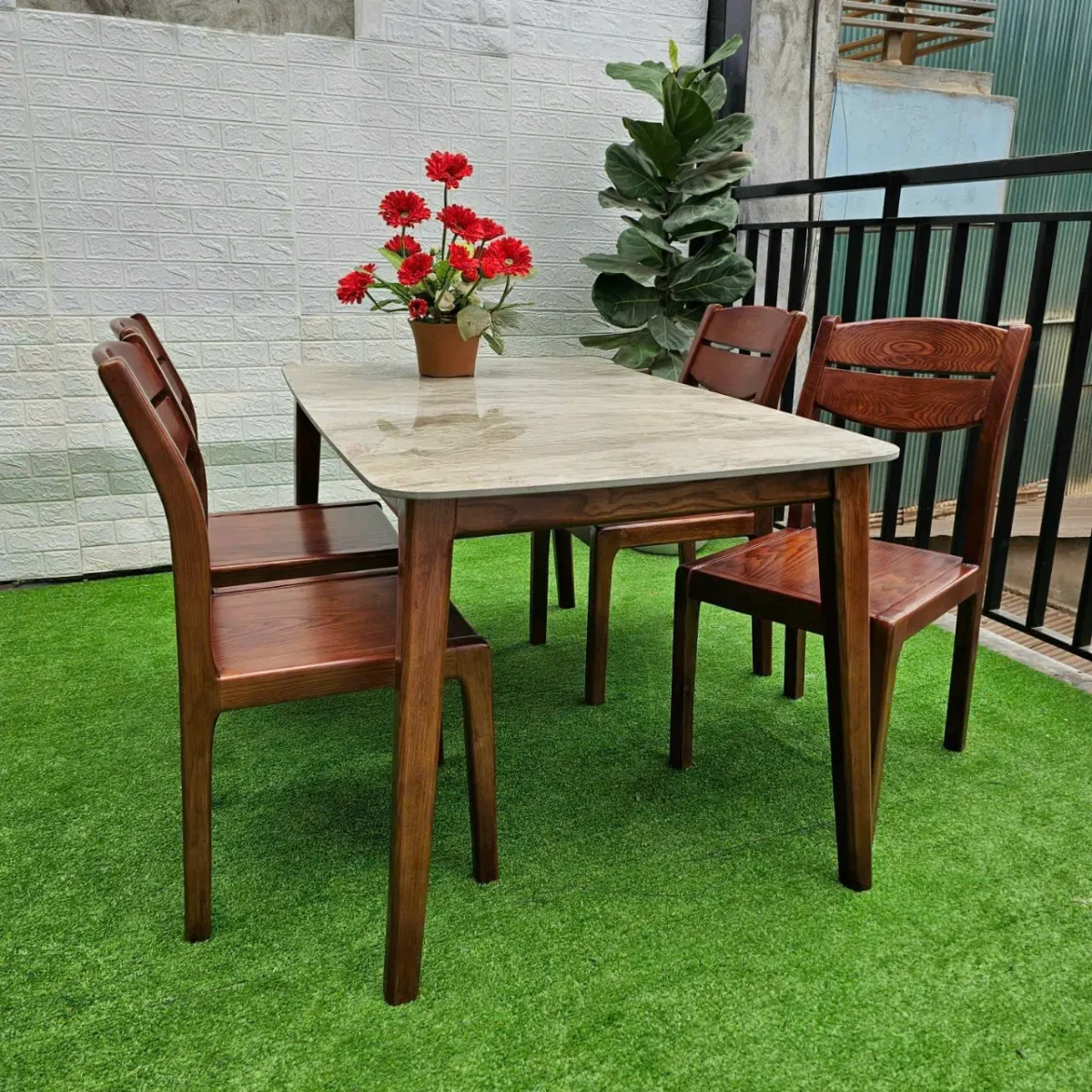Bộ bàn ăn 4 ghế gỗ tự nhiên mặt đá ceramic hiện đại - SP9808 - Ảnh 2