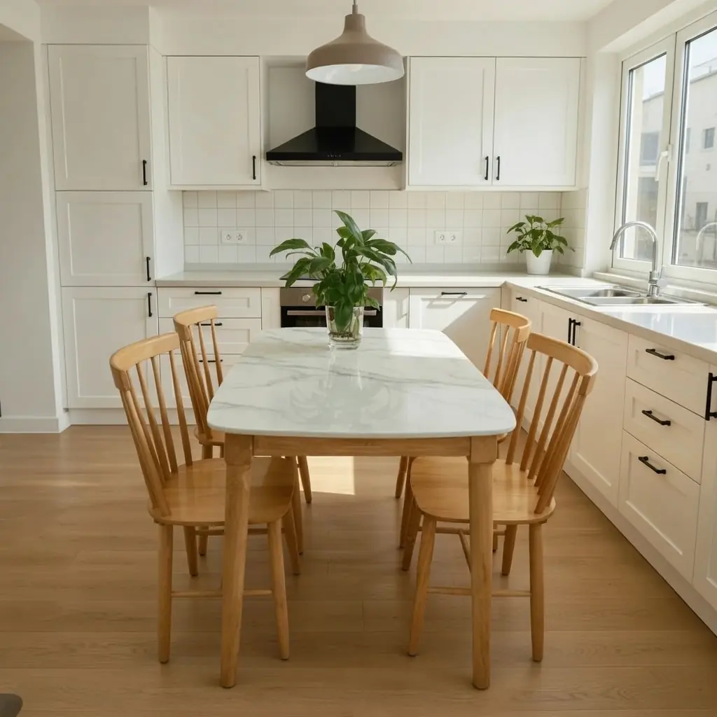 Bộ bàn ăn 4 ghế, mặt đá ceramic, gỗ cao su - SP9931 8 bo ban an 4 ghe mat da ceramic go cao su sp9931 3