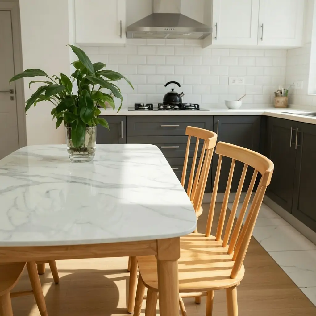 Bộ bàn ăn 4 ghế, mặt đá ceramic, gỗ cao su - SP9931 9 bo ban an 4 ghe mat da ceramic go cao su sp9931 6