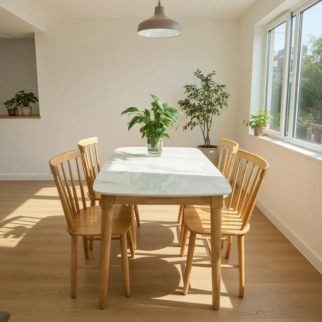 Bộ bàn ăn 4 ghế, mặt đá ceramic, gỗ cao su - SP9931 10 bo ban an 4 ghe mat da ceramic go cao su sp9931