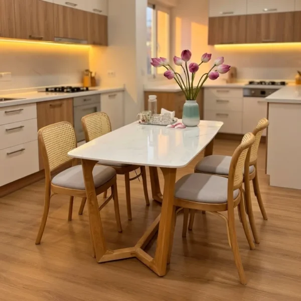 Trang chủ 332 Bộ bàn ăn gỗ 4 ghế mặt đá cao cấp - SP9890