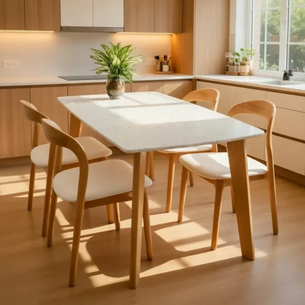 Bộ bàn ăn gỗ 4 ghế mặt đá cao cấp - SP9896