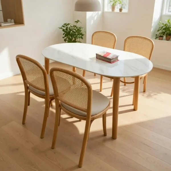 Bộ bàn ăn gỗ 4 ghế mặt đá ceramic cao cấp - SP9853