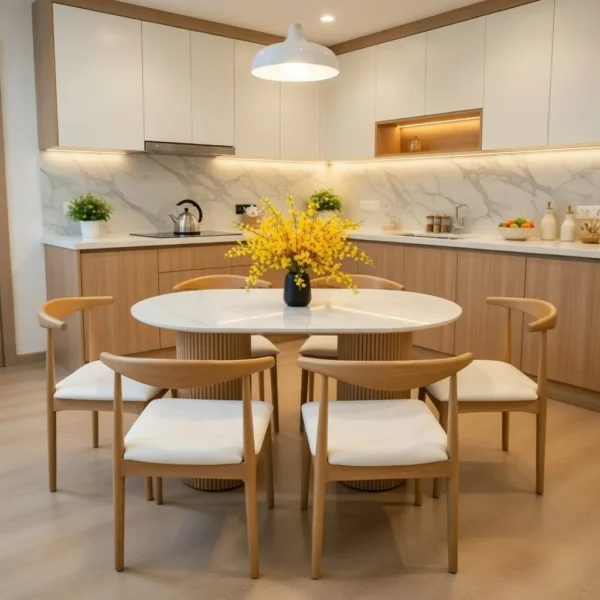 Trang chủ 324 Bộ bàn ăn gỗ 6 ghế mặt đá ceramic sang trọng - SP9846