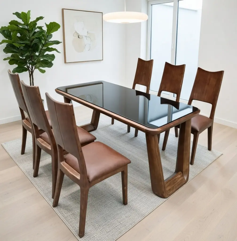 Bộ Bàn Ăn Gỗ Sồi Mặt Kính Thanh Lịch - SP9986 7 bo ban an go soi mat kinh thanh lich sp9986 2