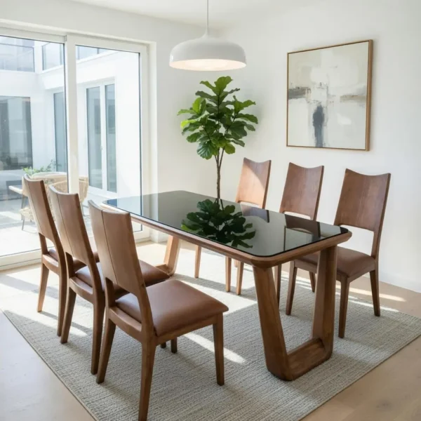 Bộ Bàn Ăn Gỗ Sồi Mặt Kính Thanh Lịch - SP9986 4 bo ban an go soi mat kinh thanh lich sp9986 3