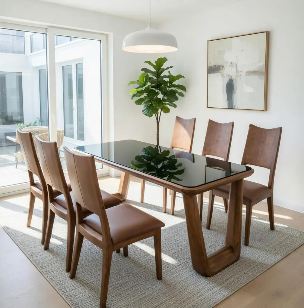 Bộ Bàn Ăn Gỗ Sồi Mặt Kính Thanh Lịch - SP9986 6 bo ban an go soi mat kinh thanh lich sp9986 3