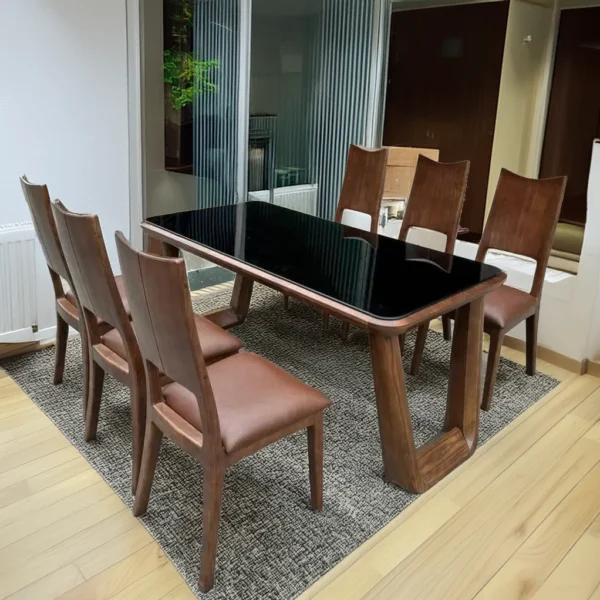 Bộ Bàn Ăn Gỗ Sồi Mặt Kính Thanh Lịch - SP9986