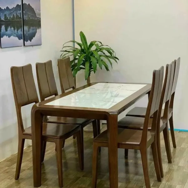 Bộ Bàn Ăn Gỗ 6 Ghế Mặt Đá Sang Trọng - SP9920