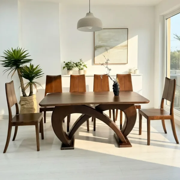 Bộ Bàn Ăn Gỗ Tự Nhiên Chân Vòm Cách Điệu Hiện Đại - SP9979