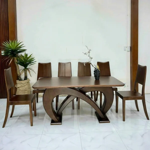 Bộ Bàn Ăn Gỗ Tự Nhiên Chân Vòm Cách Điệu Hiện Đại - SP9979