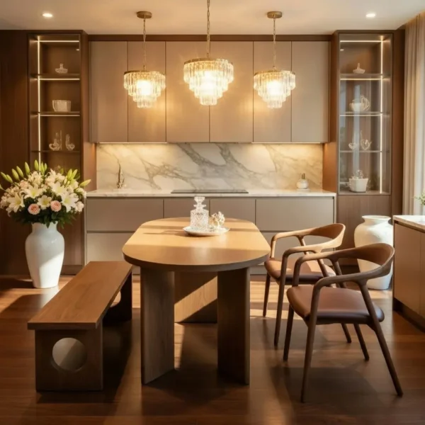 Bộ bàn ăn gỗ tự nhiên hiện đại - SP9878