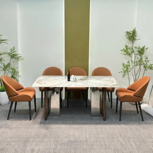 Bộ bàn ăn mặt đá cao cấp, ghế ăn bọc da nhập khẩu - SP9275