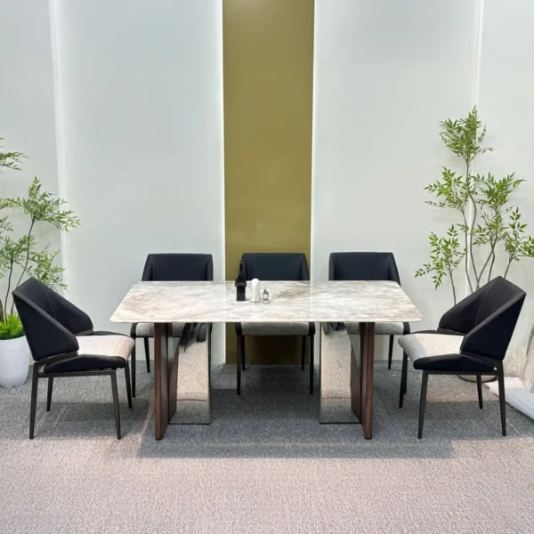 Bộ bàn ăn mặt đá cao cấp, ghế ăn bọc da nhập khẩu - SP9362