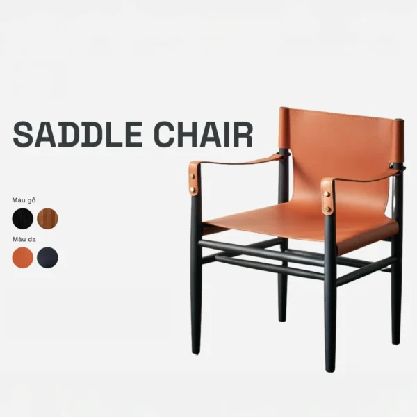 Ghế ăn gỗ sồi đệm da yên ngựa wingsfurni saddle chair - SP9336