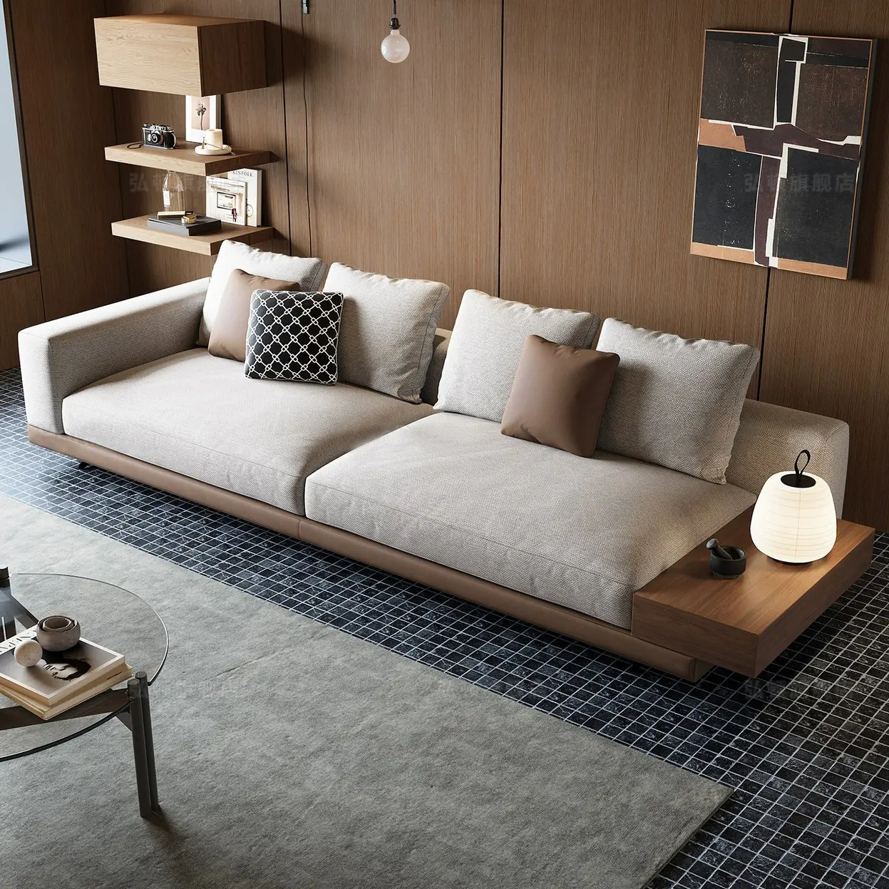ghe sofa vang boc vai khung go hien dai sp8707 1