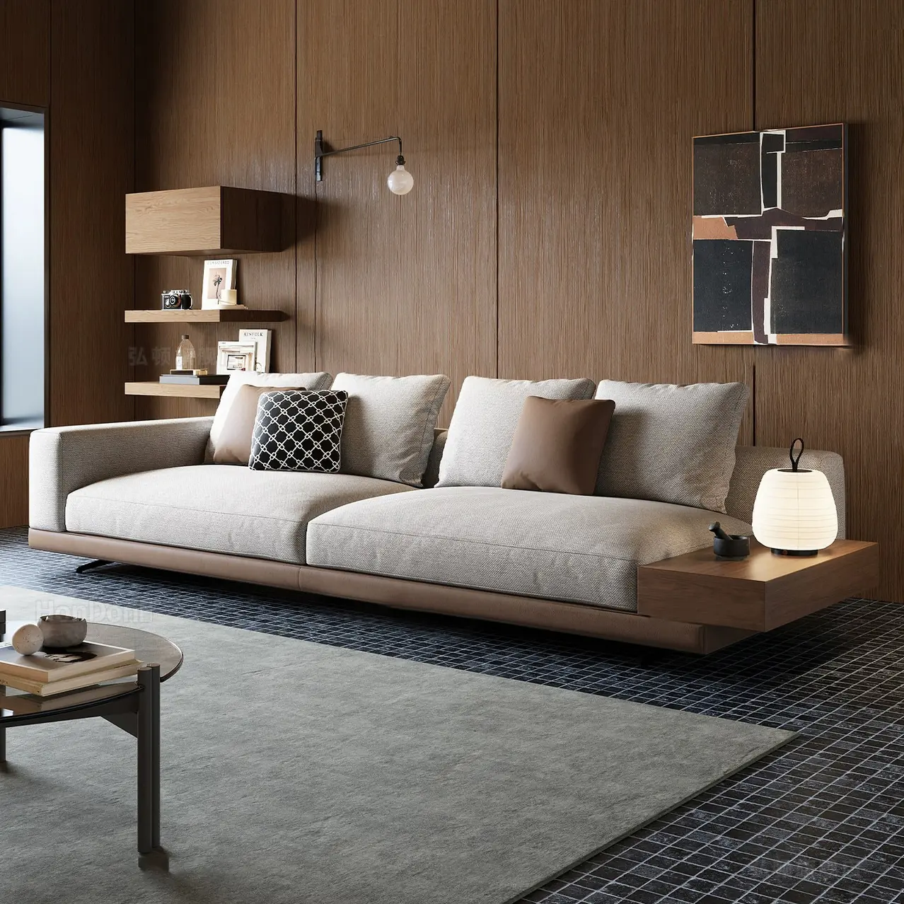 ghe sofa vang boc vai khung go hien dai sp8707