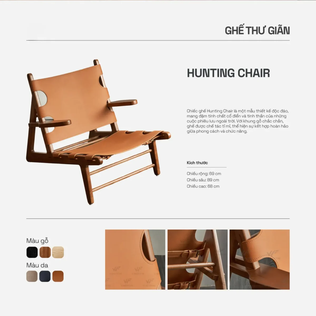Ghế thư giãn gỗ sồi Mỹ da yên ngựa wingsfurni hunting chair - SP9461 - Ảnh 3