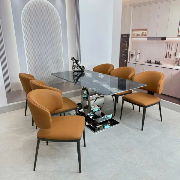 Bàn Ăn Mặt Đá 6 Ghế Chân Chữ C Đối Hiện Đại - SP12052