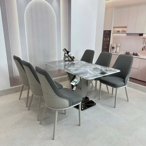 ban an mat da 6 ghe chan inox chu v cach dieu hien dai sp12108 1