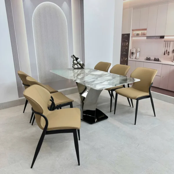 ban an mat da 6 ghe chan inox chu v cach dieu hien dai sp12108 5