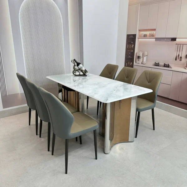 Bàn Ăn Mặt Đá 6 Ghế Chân Inox Hiện Đại - SP12120